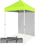 5x5 Pop Up Canopy Tent with One Sidewall, Instant Portable Beach Canopy, Outdoor Tent with Carry Bag for Camping, Sports, Tailgating, Events, Neon Green