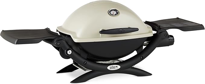 Weber Q1200 Liquid Propane Portable Gas Grill, Titanium – 1‑Burner Travel and Camping Grill with Cast‑Iron Grates & Electronic Ignition (8,500 BTU Burner)