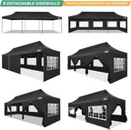 COBIZI 10x30 Heavy Duty pop up Canopy, Commercial10x30 Party Tent for Parties Waterproof Gazebos with 8 Sidewalls, All Season Wind & Waterproof UPF50+,Stable Thickened Frame, Black