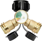 DOZYANT Propane Splitter, Propane Tank Y Splitter Adapter with Gauge, 2 Way LP Gas Adapter Tee Connector for 20lb Propane Tank Cylinder, Work with BBQ Grills, Camping Stoves, Gas Burners, Heater