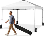 OLIXIS 10x10ft 1-Person Pop Up Canopy Tent, Heavy Duty One Push Setup Portable Outdoor Shelter for Beach Events Camping with Rolling Carry Bag, Snow White