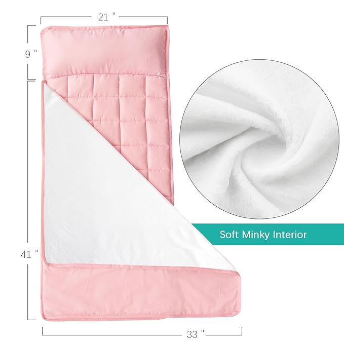 2 Pack Toddler Nap Mat with Fleece Blanket, Extra Large Kids Sleeping Bag for Preschool Daycare, Portable Travel Camping Nap mats Machine Washable Pink and Violet