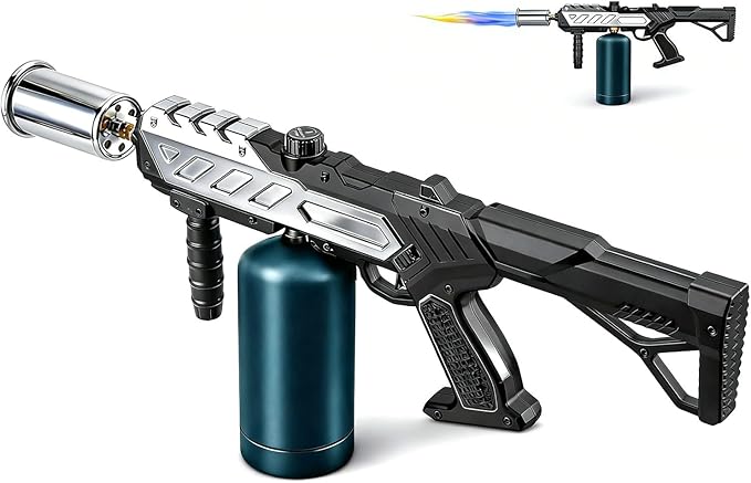 Powerful Propane Torch with Detachable Design, Adjustable Flame Kitchen Blow Torch, Flamethrower Gun Torch Burner for BBQ, Searing Steak, Welding, Camping Charcoal Lighter (Tank Not Included)