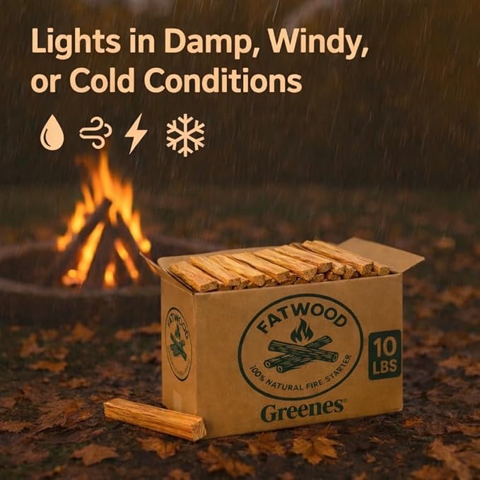 Greenes Fence Fatwood Fire Starter – 10 LB Box – 100% Natural Pine Resin Kindling – Chemical-Free All-Weather Fire Starting Sticks for Fireplaces, Campfires, Wood Stoves & Grills