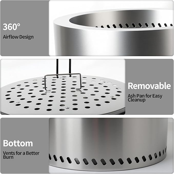 Tabletop Fire Pit by AmazStove, Low Smoke Camping Stove for Outdoor Safe Burning Firepits, Mini Fire Pit, Fueled Pellets or Wood, Travel Bag Included (19.5 x 14.4 INCH-Silver)