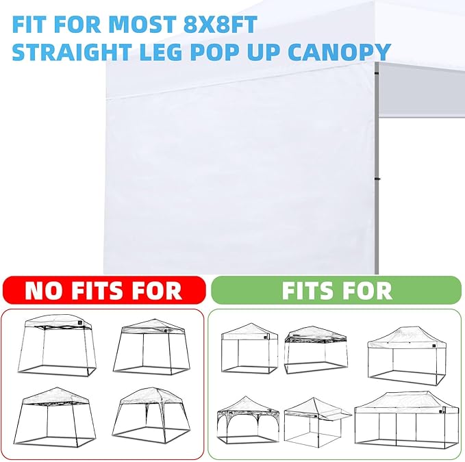 Joramoy Canopy Tent Sidewalls for 8×8 Pop Up Canopy, Instant Canopy SunWall with Waterproof and UV Protection Layer, Straight Leg Canopy Shade Wall, 1 Pack Sidewall Only(White)