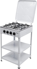 Gas Stove 4 Burner, Portable Natural Gas Stove Outdoor Camping BBQ Stove Gas Cooker with 2 Tier Storage Rack, for RV, Apartment, Outdoor Cooking (White, 4-Burner)