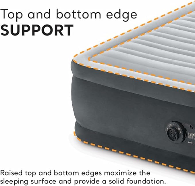 Intex 64413ED Dura Beam Elevated Fiber Tech Soft Air Mattress Bed w/Built in Pump & Portable Storage Case for Travel and Camping, Queen (2 Pack)