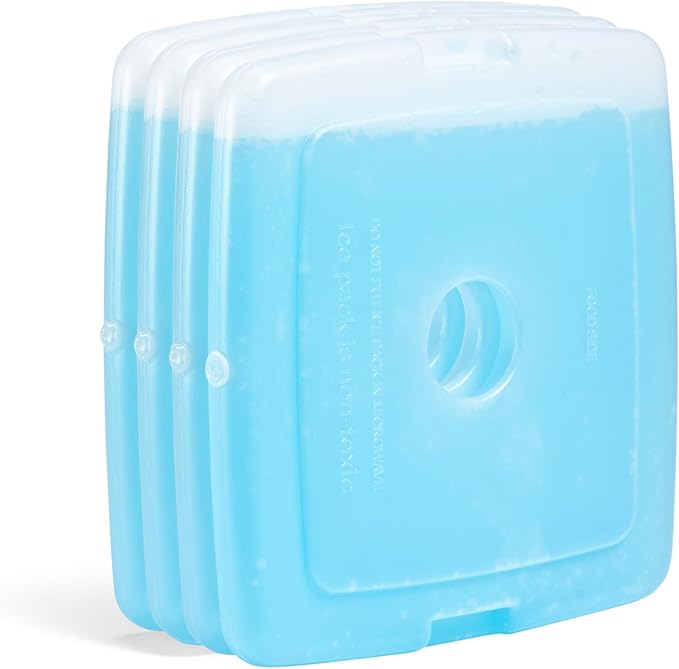 Cool Coolers By Fit & Fresh 8 Pack Slim Ice Packs, Quick Freeze Space Saving Reusable Ice Packs for Lunch Boxes or Coolers, Clear Blue Kids Ice, 8 Pack
