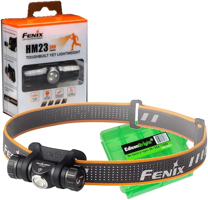 EdisonBright Fenix HM23 V2 300 Lumen LED Headlamp for Camping/Hiking Kids/Children Battery Carry case