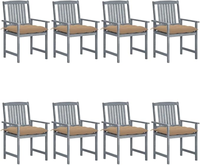 Patio Chairs with Cushions 8 pcs,Bistro Table and Chairs Outdoor,Lounge Chair,Patio Dining Chairs,Camping Chair,for Outdoor Patio, Campsite, or Yard, Solid Acacia Wood Gray