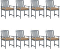 Patio Chairs with Cushions 8 pcs,Bistro Table and Chairs Outdoor,Lounge Chair,Patio Dining Chairs,Camping Chair,for Outdoor Patio, Campsite, or Yard, Solid Acacia Wood Gray