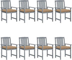 Patio Chairs with Cushions 8 pcs,Bistro Table and Chairs Outdoor,Lounge Chair,Patio Dining Chairs,Camping Chair,for Outdoor Patio, Campsite, or Yard, Solid Acacia Wood Gray