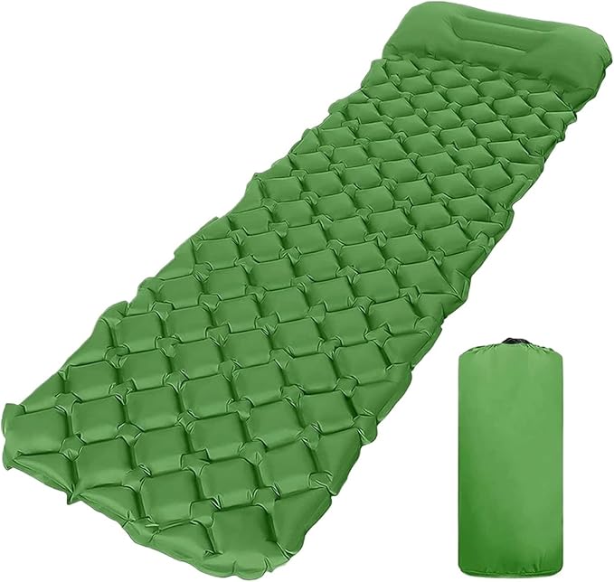Ultralight Camping Inflatable Sleeping Pad - Built-in Headrest Air Cushion for Travel Hiking Outdoor Adventures(01Army Green)