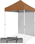 5x5 Pop Up Canopy Tent with One Sidewall, Instant Portable Beach Canopy, Outdoor Tent with Carry Bag for Camping, Sports, Tailgating, Events, Khaki
