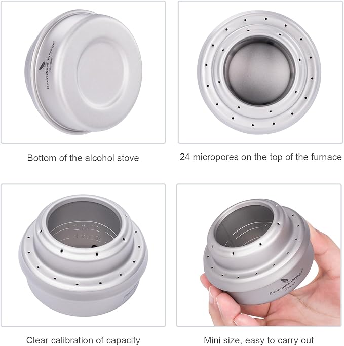 Boundless Voyage Titanium Spirit Burner Mini Alcohol Stove with Brackets Outdoor Camping Stove Multi-Fuel Stove, Lightweight and Versatile ti2001c
