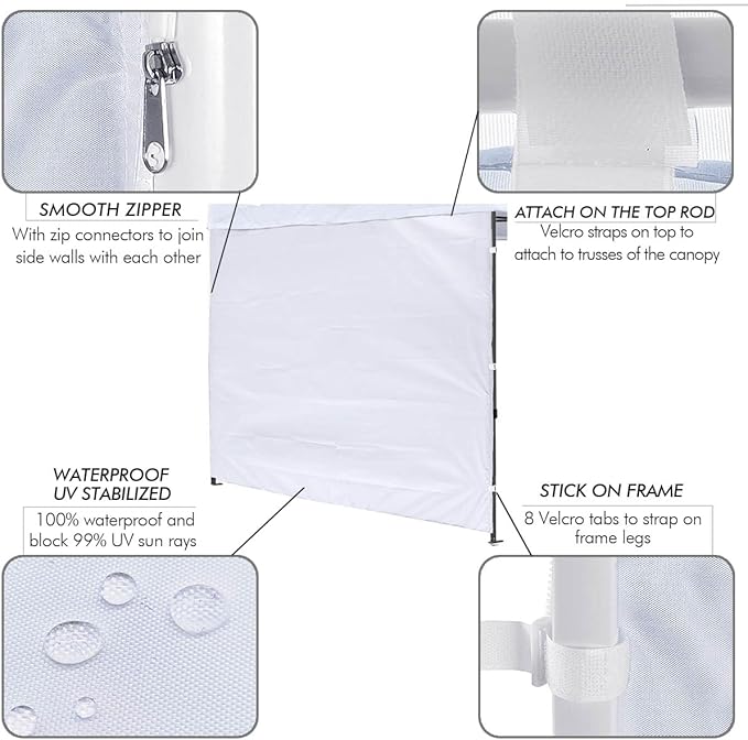 Sunwall for 10x10 Pop up Canopy, Instant Canopy Tent Sidewall, 1 Pack Sidewall Only (White 3 Pieces)