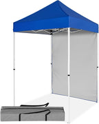 5x5 Pop Up Canopy Tent with One Sidewall, Instant Portable Beach Canopy, Outdoor Tent with Carry Bag for Camping, Sports, Tailgating, Events, Blue