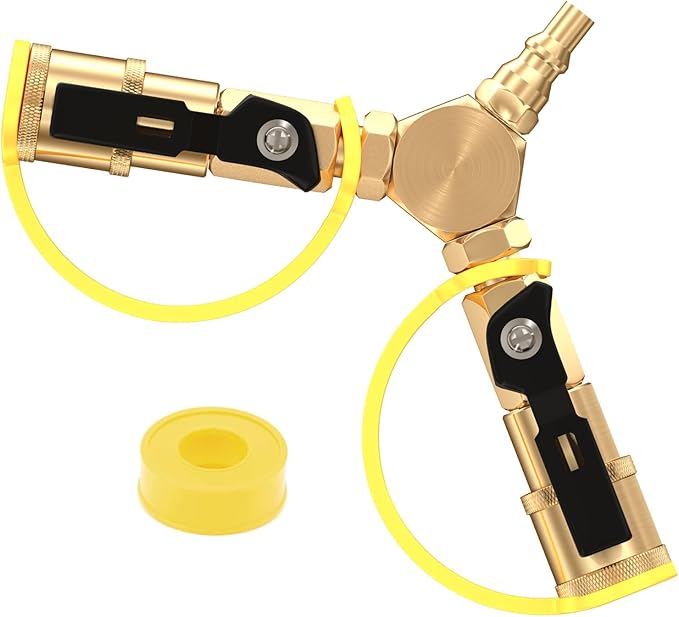 GardenNow 1/4" RV Propane Quick Connect Y Splitter Adapter with Shutoff Valve for RV Trailer, Quick Connect Propane Hose Connect to Motorhome Tabletop Camping Grill 2 Way 1/4" Quick Disconnect Kit