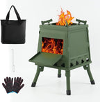 Portable Wood Burning Stove - Lightweight Cast Iron Camp Stove for Backpacking，Portable and Easy-To-Assemble Backpacking Camping Stove Kit (Green, Small)