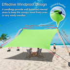 Beach Canopy Windproof Design, Sun Shelter UPF50+ Portable Family Tent with 6 Sandbags Anchors 10x10 FT 2 Pole Pop Up Outdoor Shelter for Beach, Camping, Fishing, Backyard