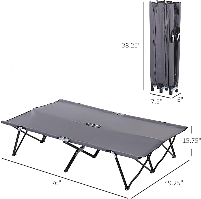 2 Person Folding Camping Cot for Adults, 50" Extra Wide Outdoor Portable Sleeping Cot with Carry Bag, Elevated Camping Bed, Beach Hiking, Grey
