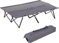Outsunny 2 Person Folding Camping Cot for Adults, 50" Extra Wide Outdoor Portable Sleeping Cot with Carry Bag, Elevated Camping Bed, Beach Hiking, Grey