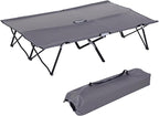Outsunny 2 Person Folding Camping Cot for Adults, 50" Extra Wide Outdoor Portable Sleeping Cot with Carry Bag, Elevated Camping Bed, Beach Hiking, Grey