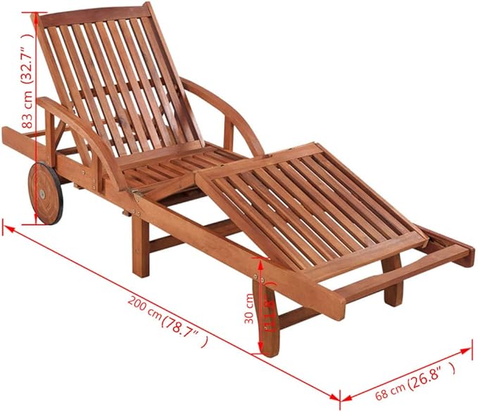 Sun Lounger Solid Acacia Woodcamping Chairs Tanning Chair Recliner Patio Suitable for Garden Courtyard
