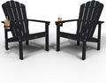 Stackable Adirondack Chair Set of 2, HDPE All-Weather Adirondack Chairs - Durable and Space Saving, Plastic Outdoor Fire Pit Chairs with Cup Holder,Black