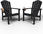 Stackable Adirondack Chair Set of 2, HDPE All-Weather Adirondack Chairs - Durable and Space Saving, Plastic Outdoor Fire Pit Chairs with Cup Holder,Black