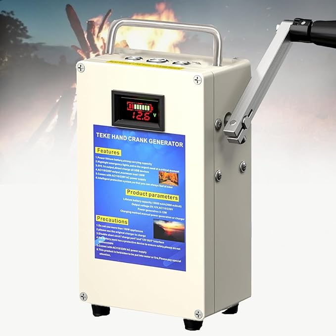 Outdoor Large Capacity Hand Crank Generator 220V/110V 200W/500W, High Power Generator, Emergency Lighting Tool for Outage/Field Exploration 46AH/500W