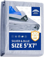 RAINDEWAY Tarps 5x7 Feet - 5.5 Mil, Multipurpose Waterproof Poly Tarp Cover with Metal Grommets and Reinforced Edges, Silver/Blue Tarp