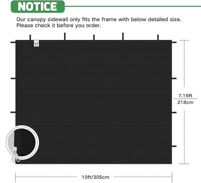 Instant Canopy Tent Sidewalls for 10x10 Pop Up Canopy 210D Waterproof,4 Piece Sidewalls, with Doors,Black (4PCS Sidewalls Only,Canopy Tent NOT Included)