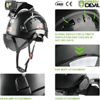 GREEN DEVIL Safety Hard Hat with Rechargeable Headlamp Light and Helmet Liner Chin Strap Men Vented Work Hardhats ANSI Z89.1 Approved Cascos de Construccion Ideal for Industrial Construction Forestry