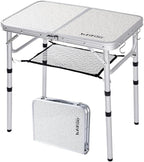 Small Folding Camping Table, 2ft Portable Table with 3 Adjustable Heights, Aluminum Lightweight Foldable Picnic Table with Mesh Layer and Extension Legs for RV, BBQ and Indoor (Silver)