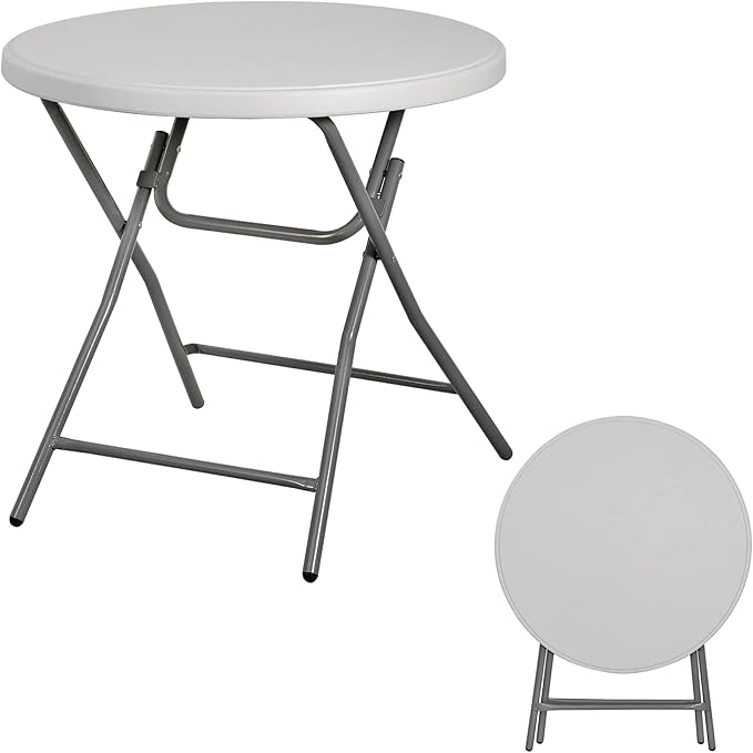 ZenStyle Folding Table, Indoor Outdoor Portable Plastic Dining Card Table Utility Bar Table for Camping Dining Wedding Event Party, White (Round, 32"x32")
