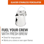 GSI Outdoors Percolator Coffee Pot I Glacier Stainless Steel Ultra-Rugged for Brewing Coffee Over Stove and Fire | Ideal for Group Camping, 14 Cup
