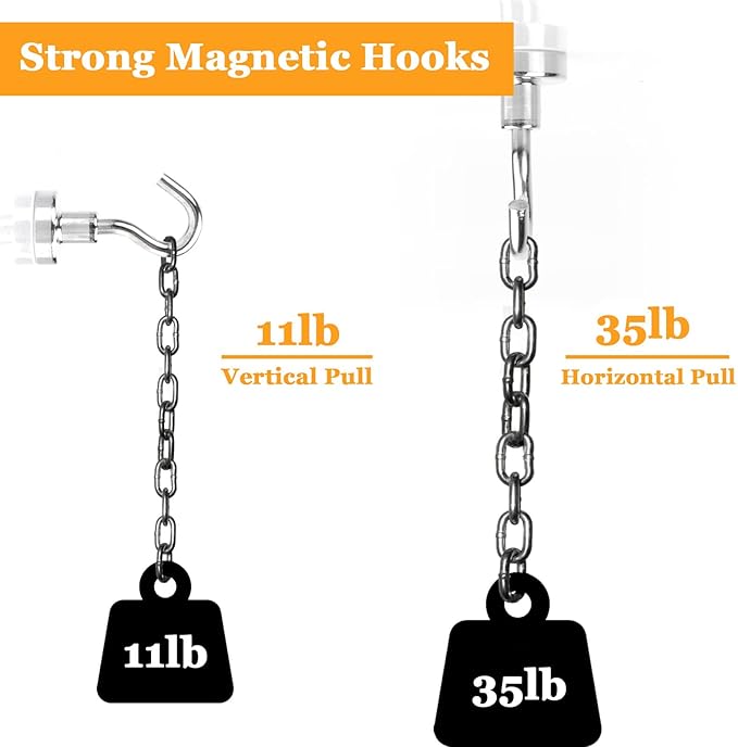 MIN CI Magnetic Hooks Heavy Duty, 35lb+ Strong Magnetic Wall Hooks for Hanging, Neodymium Metal Magnets with Hooks Large Magnetic Hooks, for Classroom Cruise Fridge Kitchen, Pack of 12