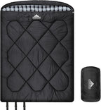 AGEMORE 0 Degree Double Sleeping Bag for Adults, Cotton Flannel Lined 2 Person Queen Size Warm Sleeping Bag for Family Winter Camping or RV Traveling