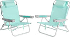 SUNNYFEEL Extra Wide Low Beach Chair 2 Pack 5 Position Lay, XL Oversized Portable Folding Camping Chairs with Cup Holder for Outdoor/Sand, Foldable Backpack Beach Chair for Adults Heavy Duty 500 LBS
