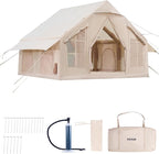 VEVOR Inflatable Tents for Camping, Easy Setup Blow up Tent with Hand Pump, 4 Season Glamping Tent with Stove Jack, Doors & Mesh Windows, Storage Bag Included for Easy Taking