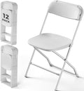Folding Chairs 12 Pack, Plastic Folding Chairs for Outside, Heavy Duty Foldable Chairs, Sturdy Metal Folding Chairs, 350 lbs Capacity, for Patio, Garden, Camping, White