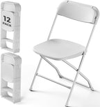 Folding Chairs 12 Pack, Plastic Folding Chairs for Outside, Heavy Duty Foldable Chairs, Sturdy Metal Folding Chairs, 350 lbs Capacity, for Patio, Garden, Camping, White