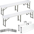 6ft Plastic Folding Bench with Carrying Handle & Lock, Portable Outdoor Bench in Garden Picnic Camping Dining Party Seat, Waterproof Bench for Soccer Activities, Firm and Durable (2Pack A)
