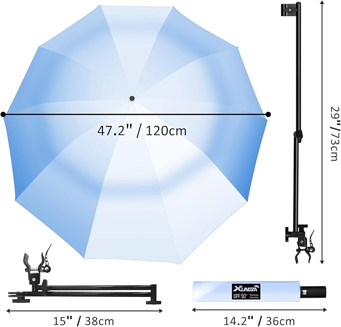 UPF 50+ Beach Umbrella with Adjustable Universal Clamp