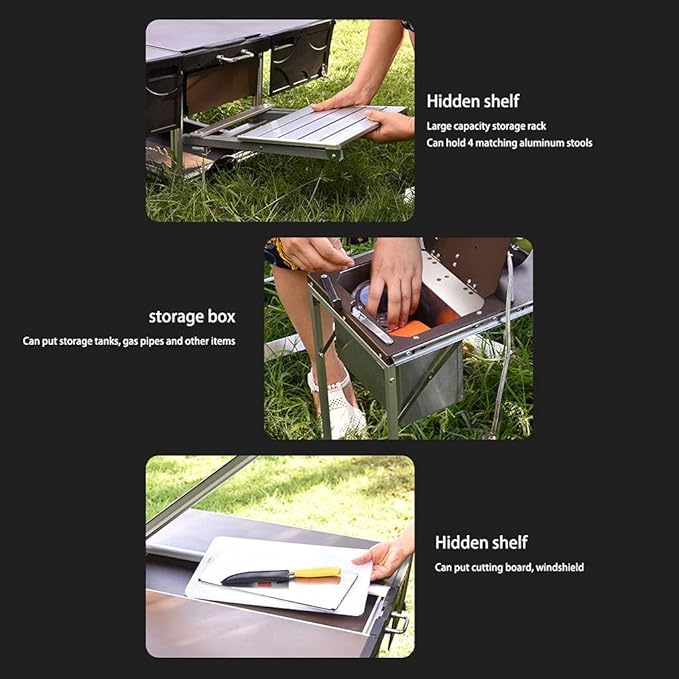 Folding Table Outdoor Camping Mobile Kitchen Portable Tableware Stove Folding Multifunctional Cooker Self- Driving Tour Equipment Folding Picnic Table (Color : A)