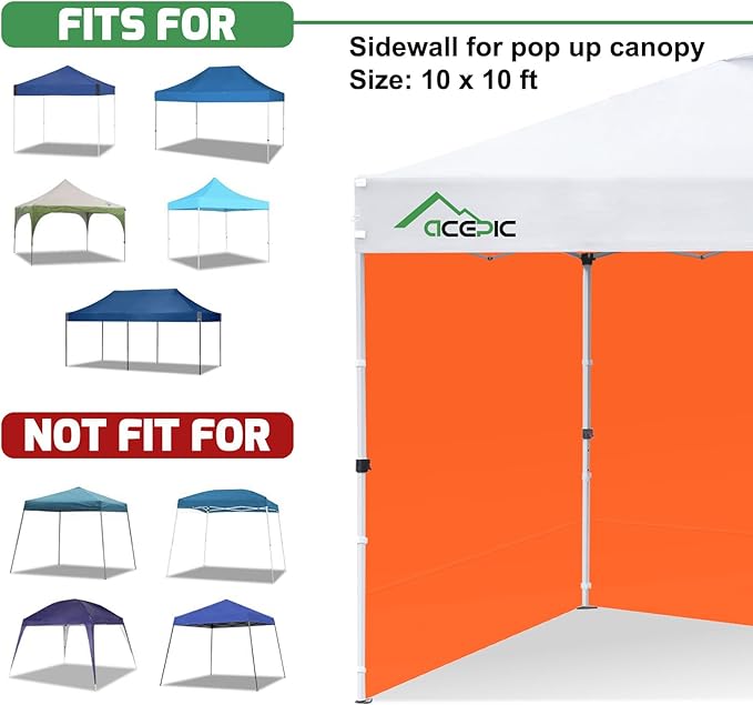 Sidewalls for 10x10 Pop Up Canopy, 210D Polyester Waterproof Canopy Sidewalls with UV Protection, Sunwall Only (Orange, 10 * 10ft 3PCS)