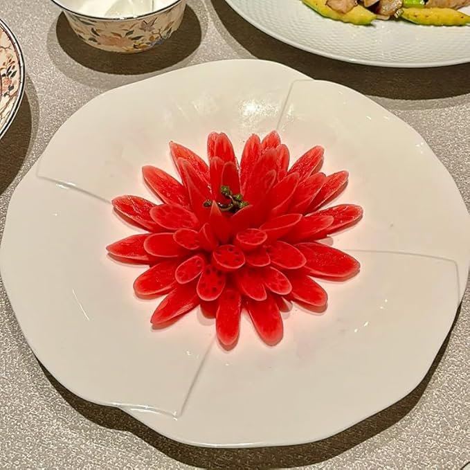 Camping Plates 8-inch Hotel Kitchen Tableware Ceramic Irregular Plate Creative Chinese Club Special-Shaped Lotus Leaf Vegetable Shallow Decorative Plate(11 in)