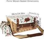 Wicker Picnic Basket Kit Set For 2 Adults With Blanket And Folding Wine Table,Multifunctional Picnic Set Insulated Portable Big Storage Capacity Full Tablewares,Camping,Outdoor,Christmas,Wedding,Gifts
